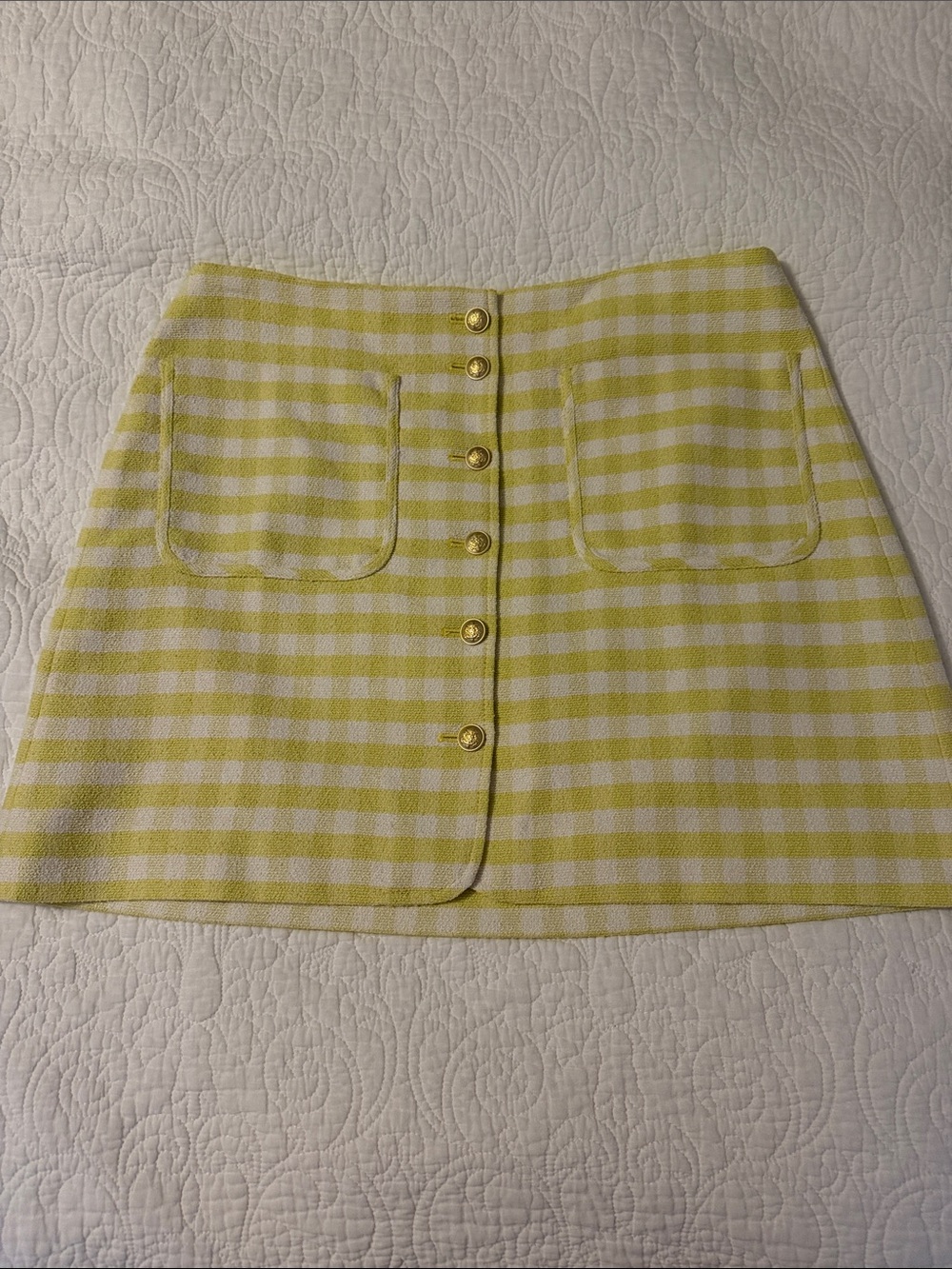 JCrew Yellow Gingham Button-Front Mini Skirt